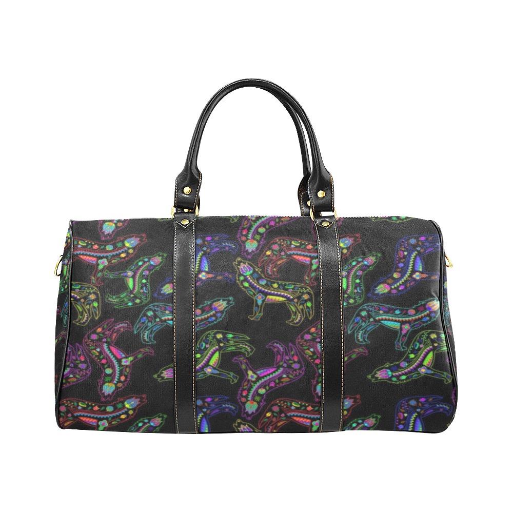 Neon Floral Wolves New Waterproof Travel Bag/Small (Model 1639) bag e-joyer