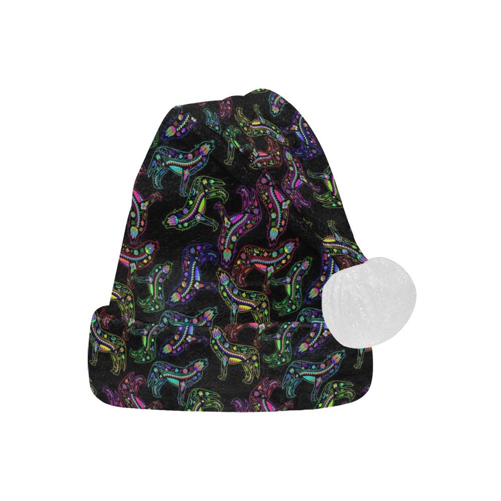 Neon Floral Wolves Santa Hat Santa Hat e-joyer