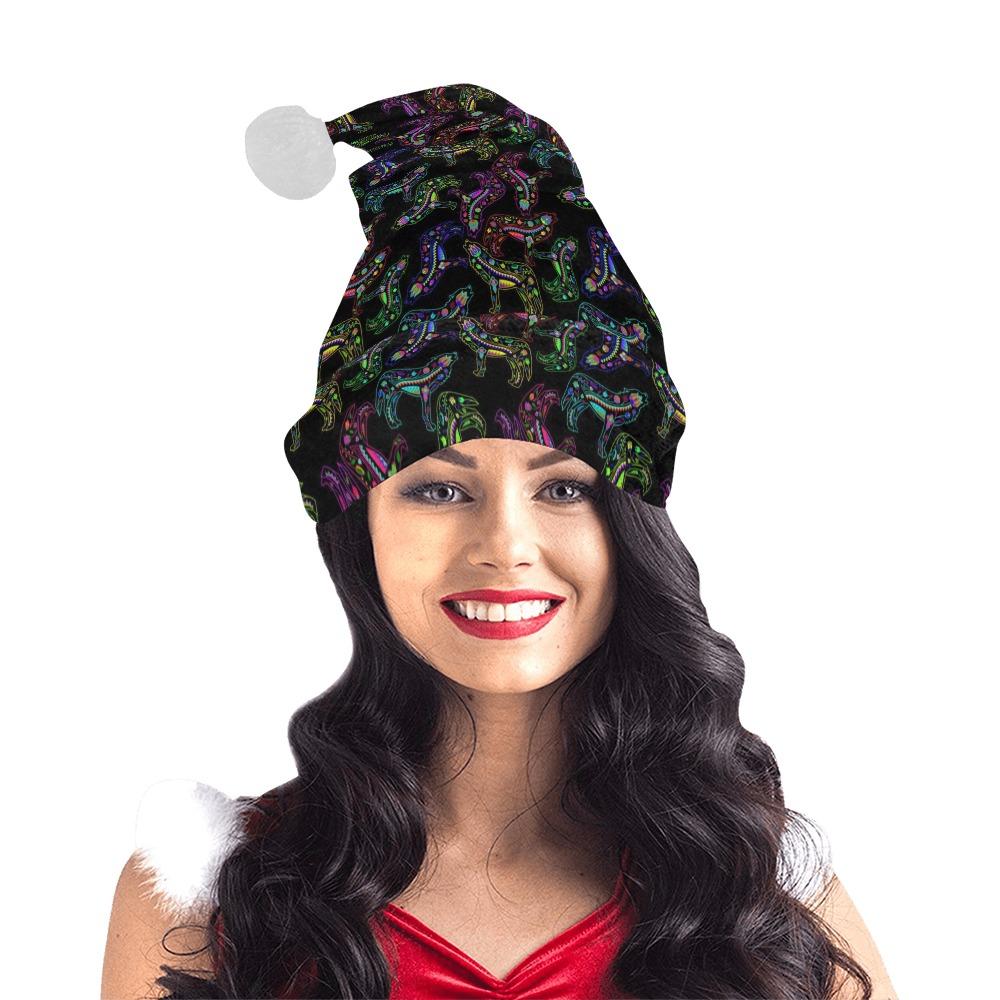 Neon Floral Wolves Santa Hat Santa Hat e-joyer