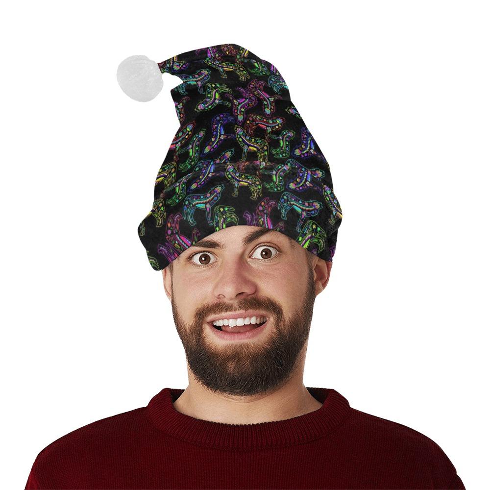 Neon Floral Wolves Santa Hat Santa Hat e-joyer
