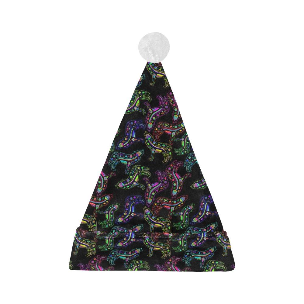 Neon Floral Wolves Santa Hat Santa Hat e-joyer