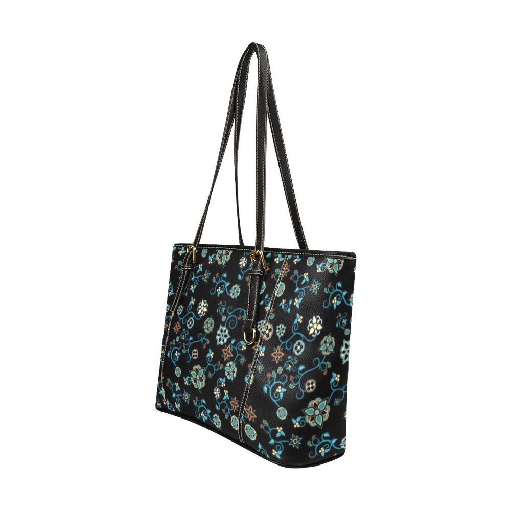 Ocean Bloom Leather Tote Bag/Large (Model 1640) Leather Tote Bag (1640) e-joyer