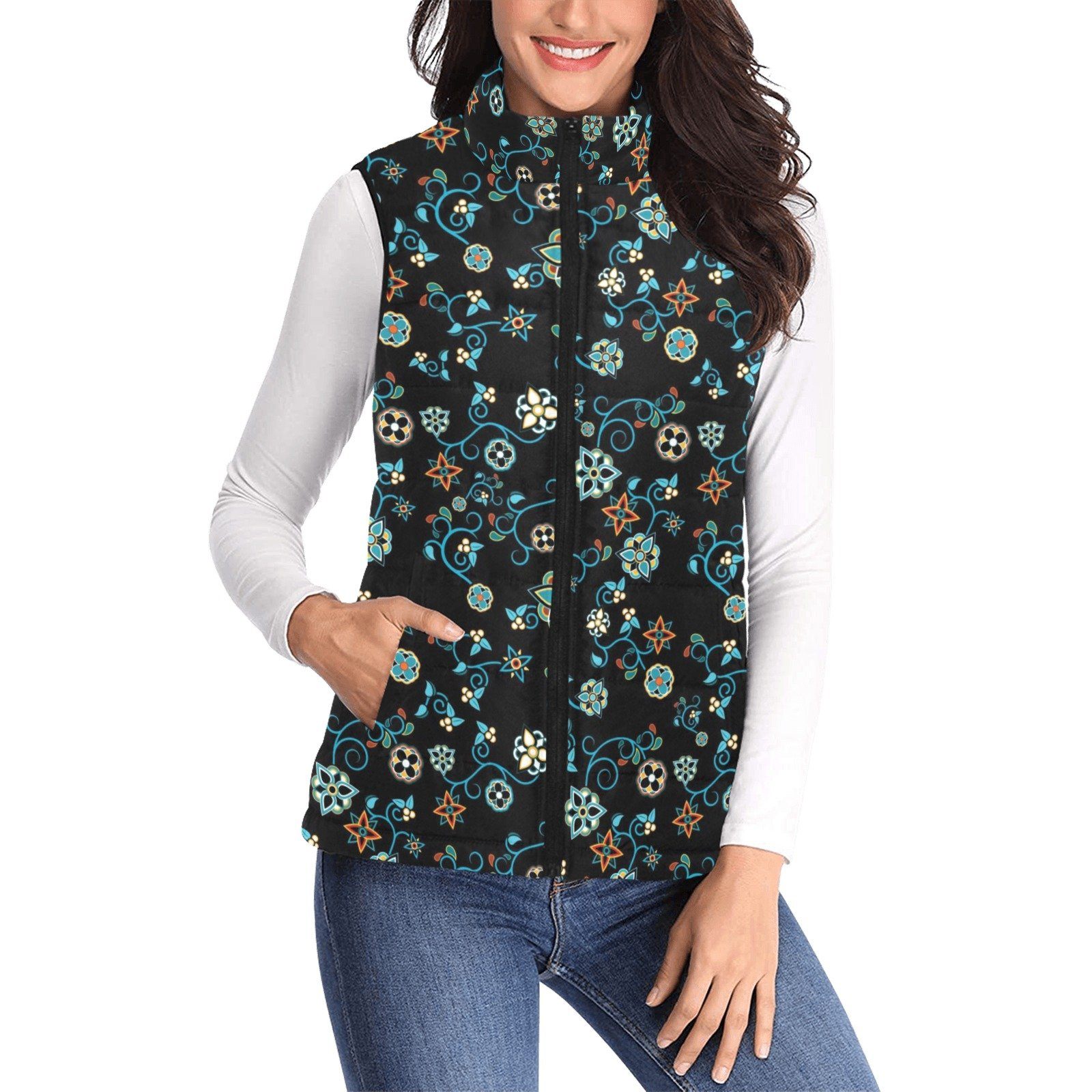 Ocean Bloom Women's Padded Vest Jacket (Model H44) Women's Padded Vest Jacket (H44) e-joyer