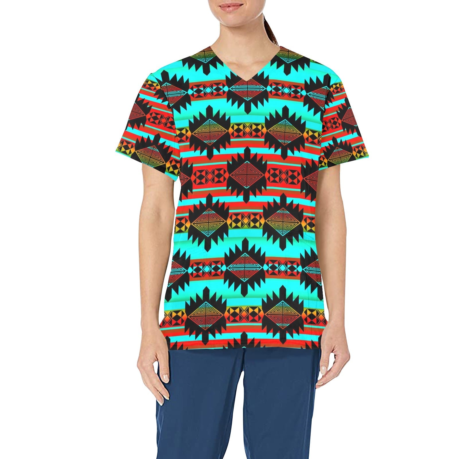 Okotoks Arrow All Over Print Scrub Top Scrub Top e-joyer