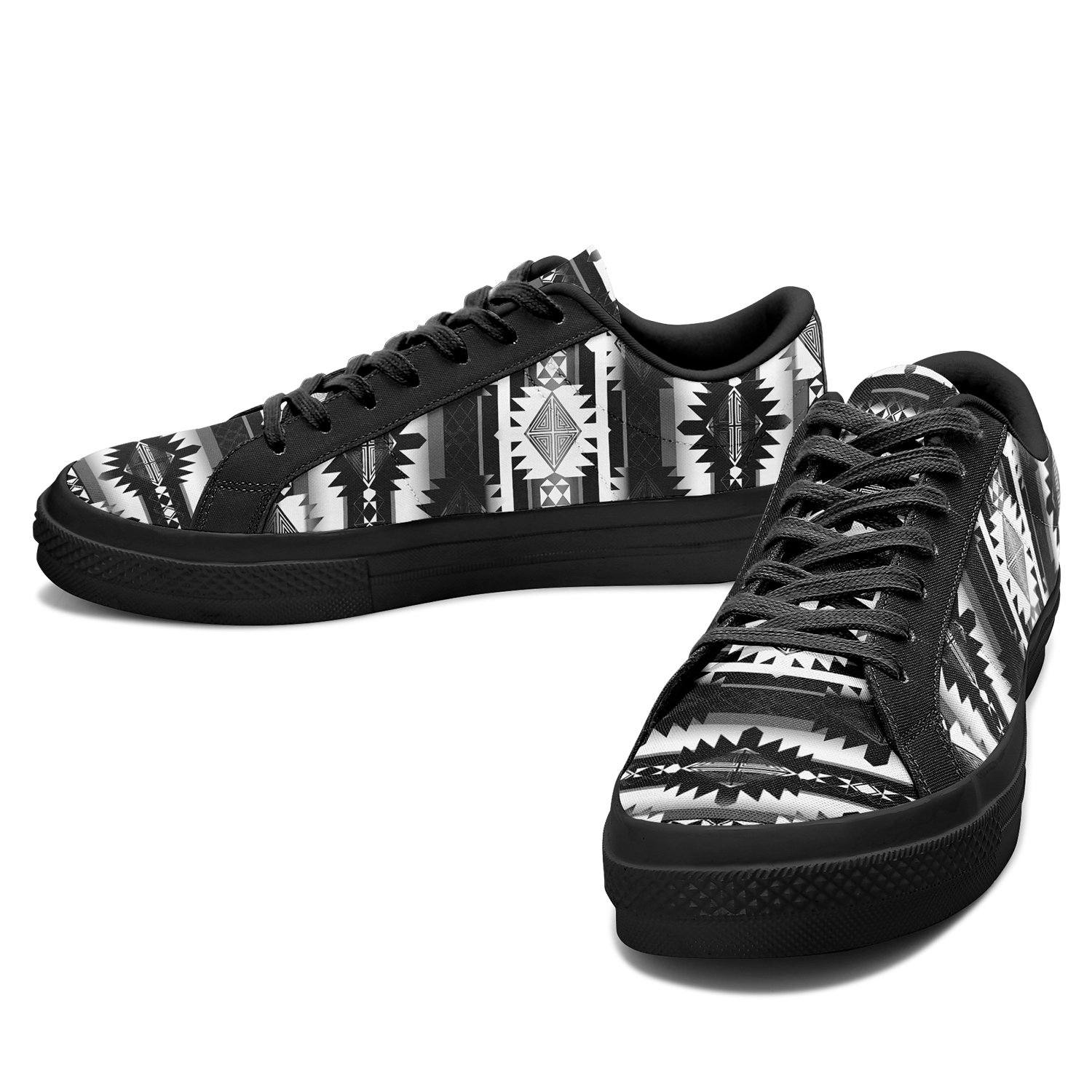 Okotoks Black and White Aapisi Low Top Canvas Shoes Black Sole 49 Dzine