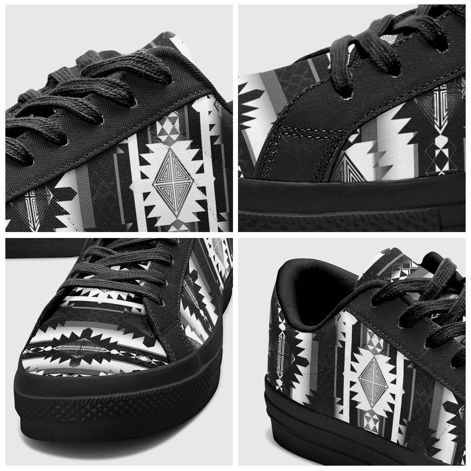 Okotoks Black and White Aapisi Low Top Canvas Shoes Black Sole 49 Dzine