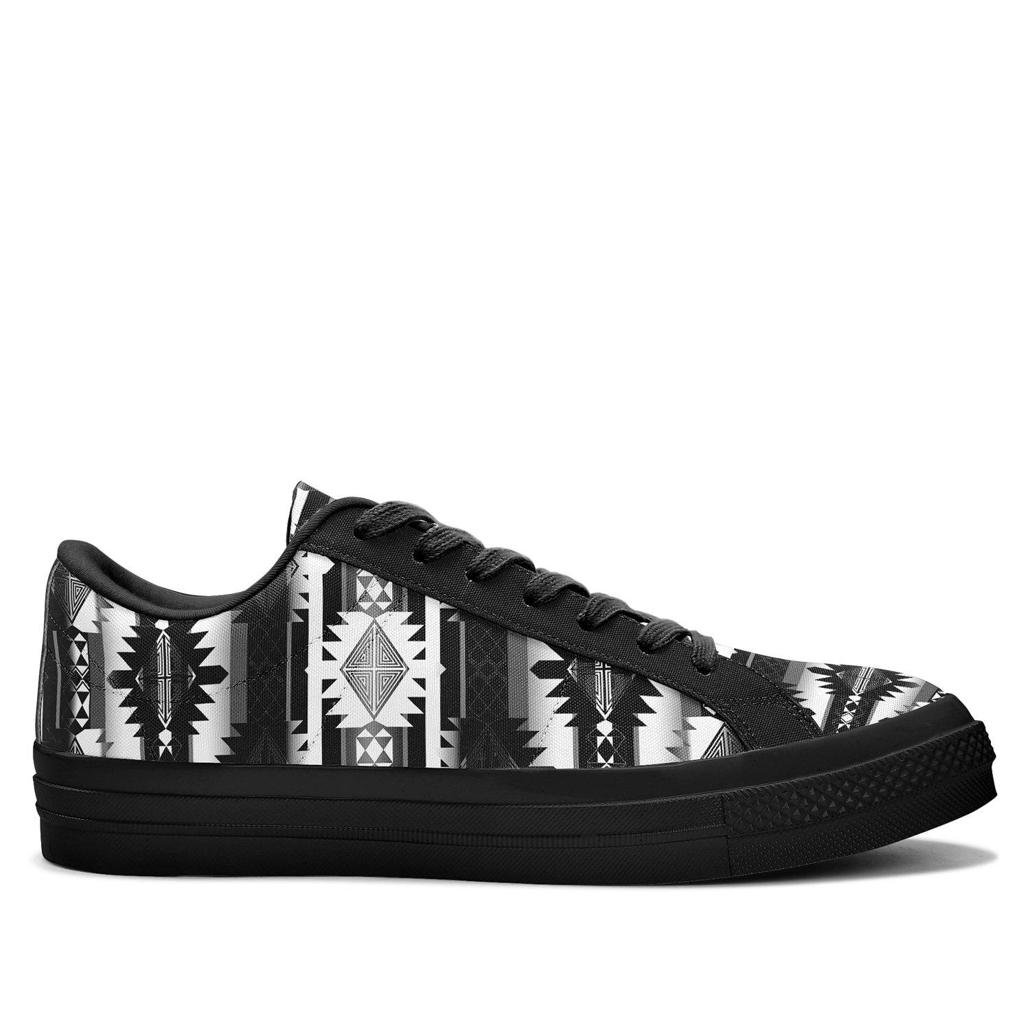Okotoks Black and White Aapisi Low Top Canvas Shoes Black Sole 49 Dzine