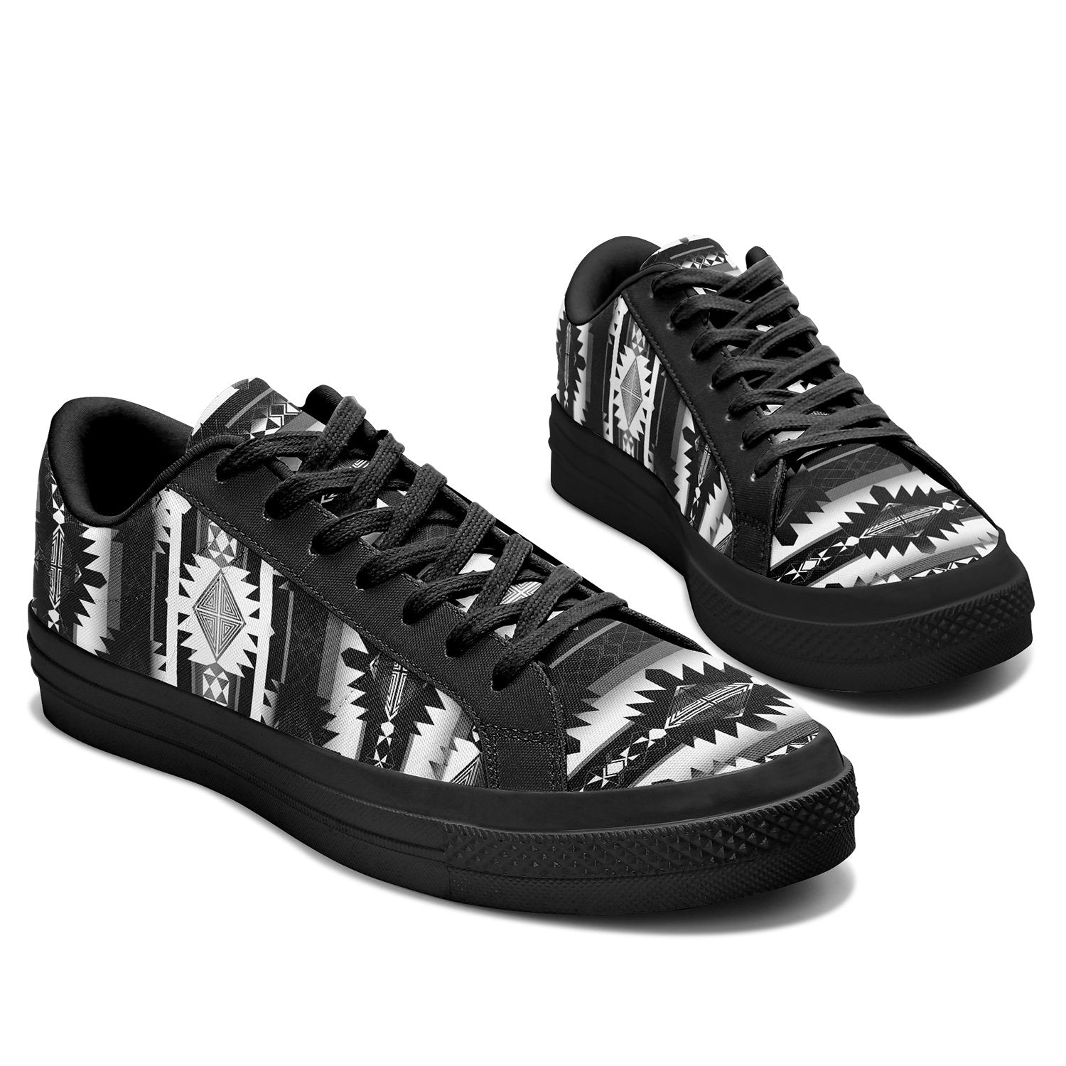 Okotoks Black and White Aapisi Low Top Canvas Shoes Black Sole 49 Dzine