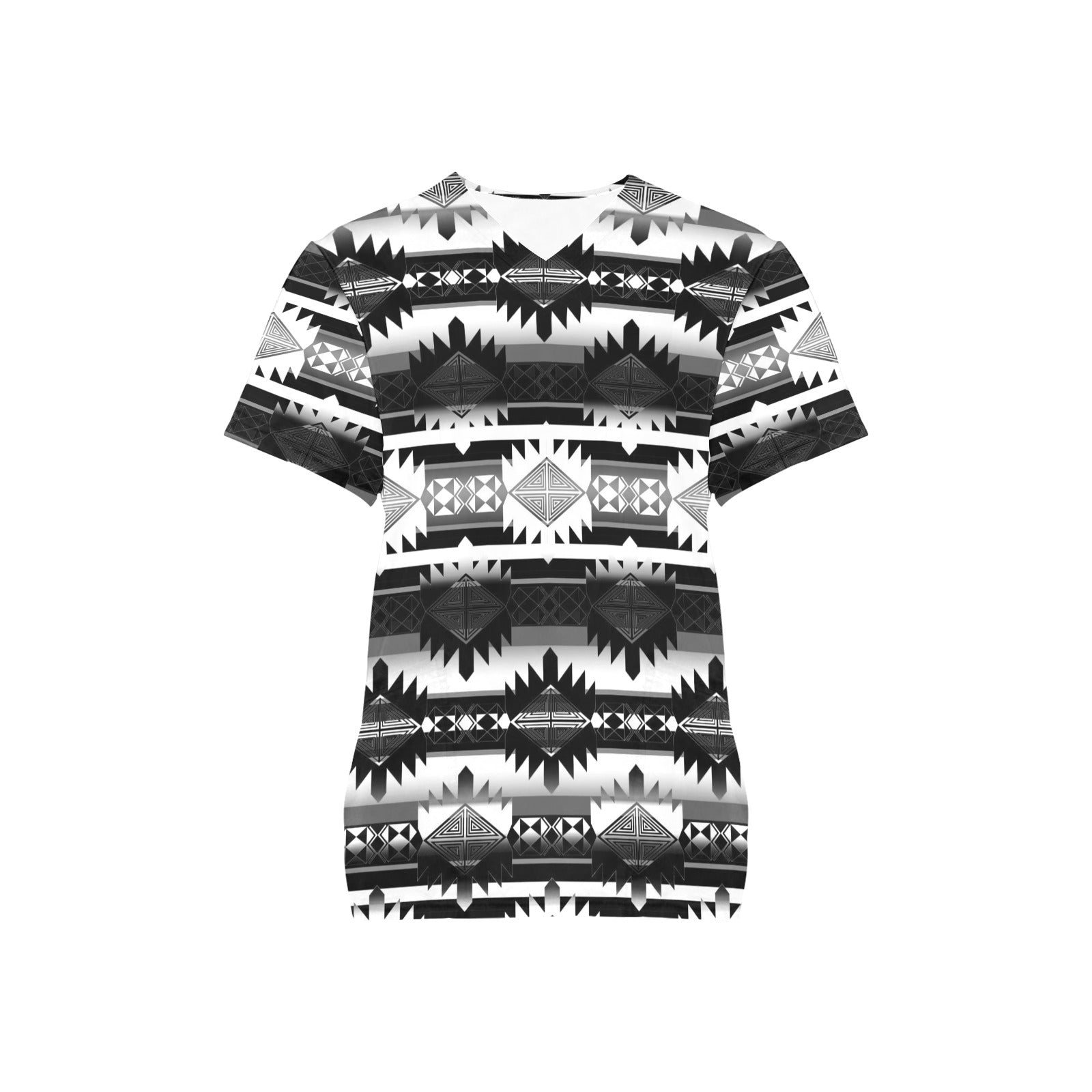 Okotoks Black and White All Over Print Scrub Top Scrub Top e-joyer