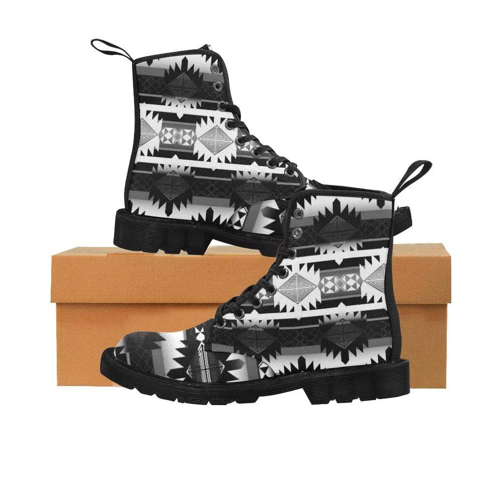 Okotoks Black and White Boots for Men (Black) (Model 1203H) Martin Boots for Men (Black) (1203H) e-joyer