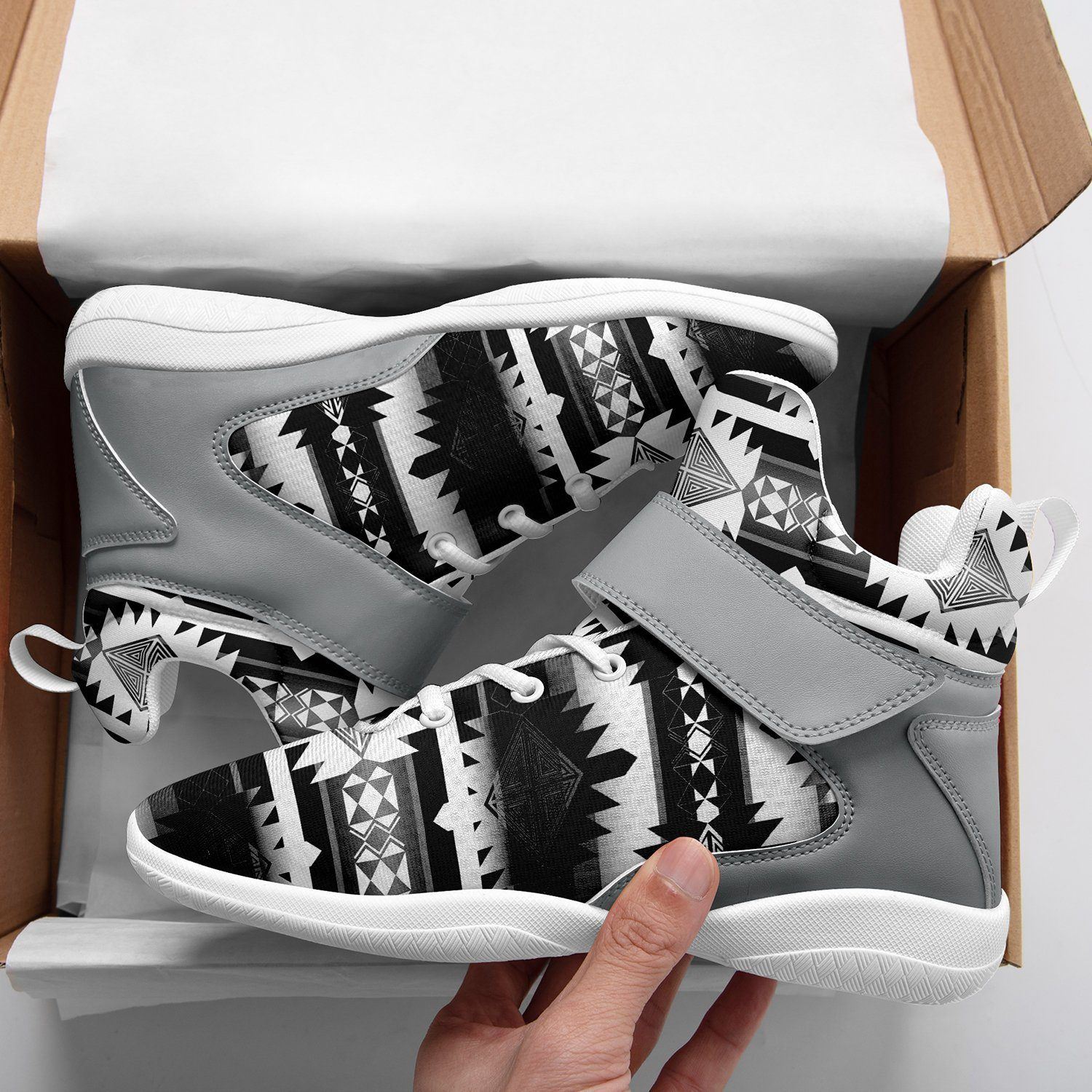 Okotoks Black and White Kid's Ipottaa Basketball / Sport High Top Shoes 49 Dzine