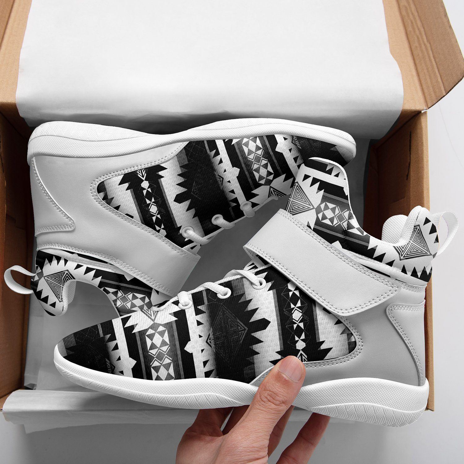 Okotoks Black and White Kid's Ipottaa Basketball / Sport High Top Shoes 49 Dzine