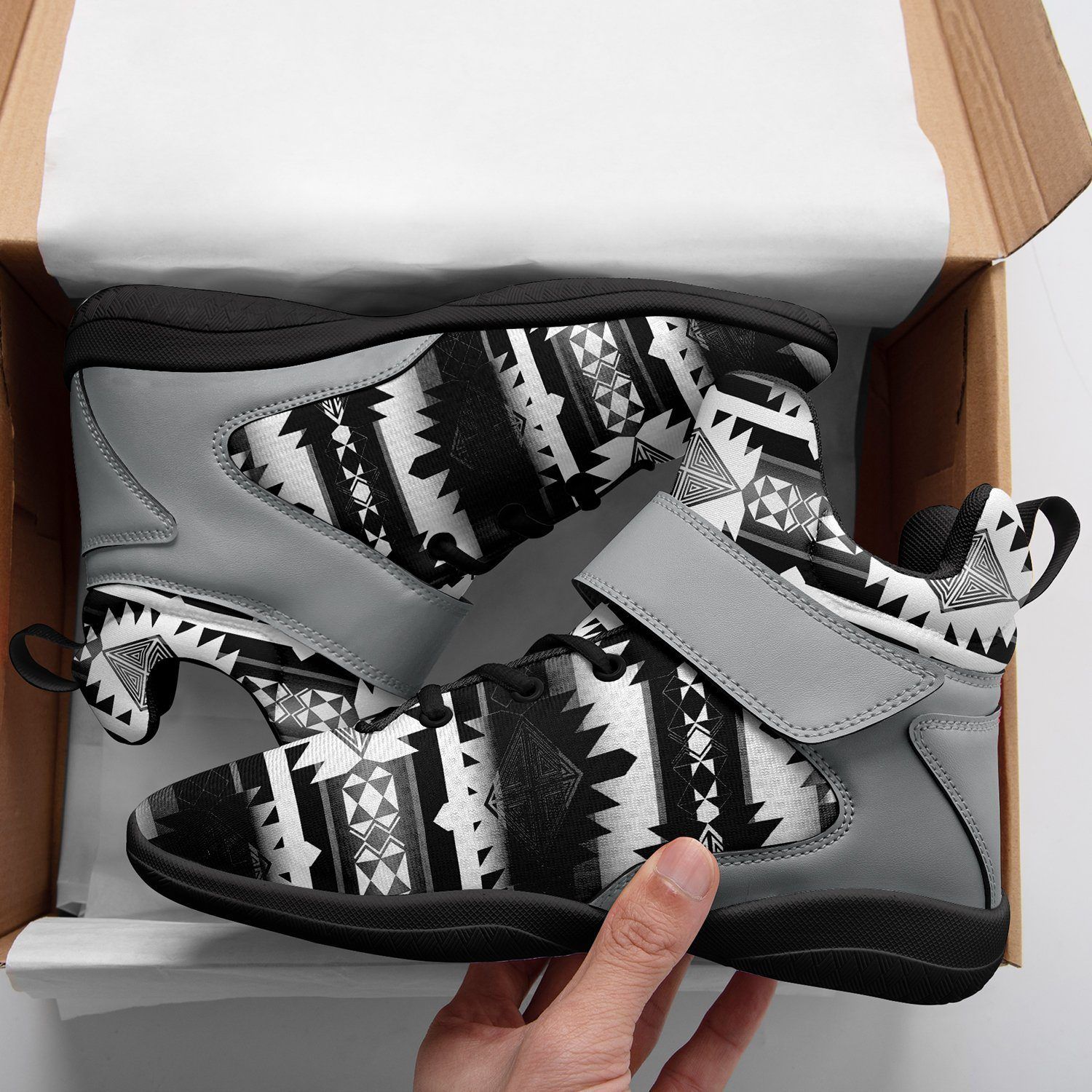 Okotoks Black and White Kid's Ipottaa Basketball / Sport High Top Shoes 49 Dzine