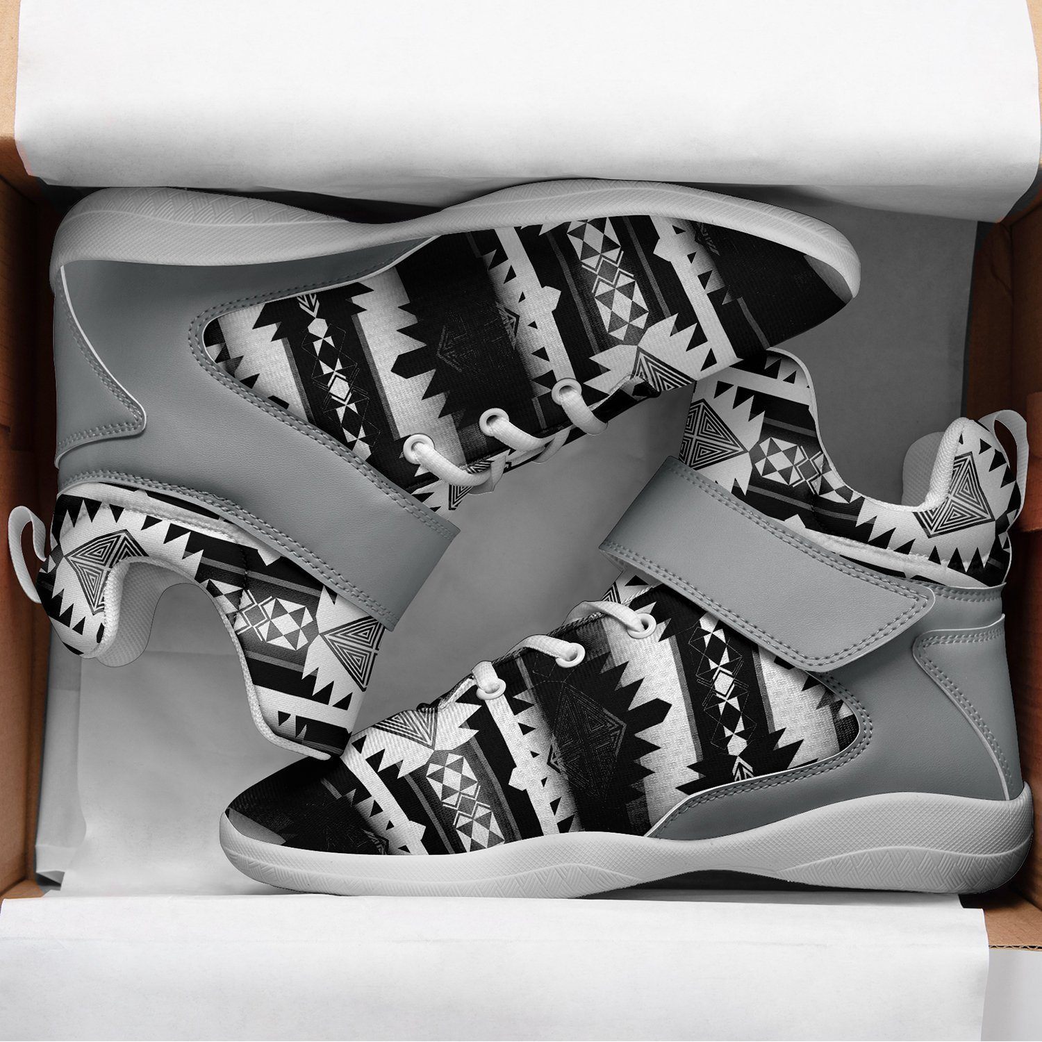 Okotoks Black and White Kid's Ipottaa Basketball / Sport High Top Shoes 49 Dzine