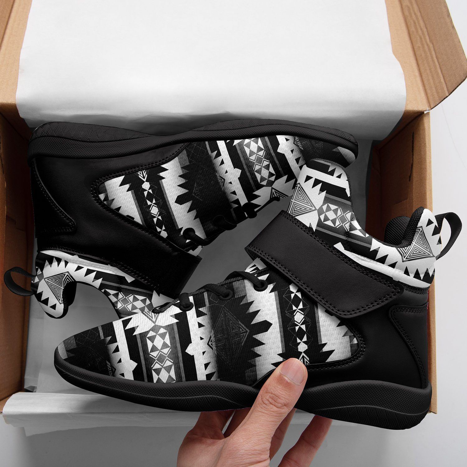 Okotoks Black and White Kid's Ipottaa Basketball / Sport High Top Shoes 49 Dzine
