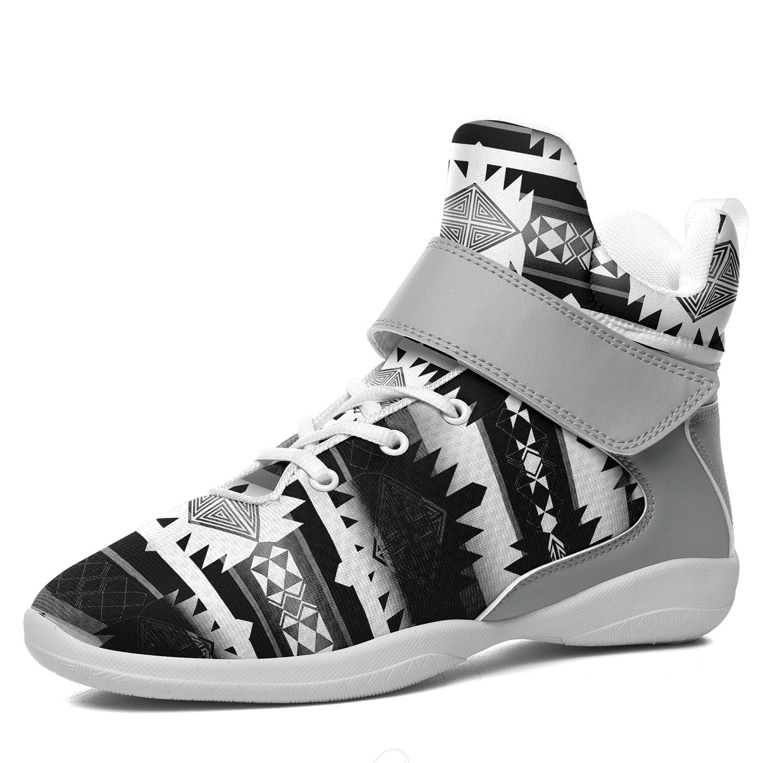 Okotoks Black and White Kid's Ipottaa Basketball / Sport High Top Shoes 49 Dzine US Child 12.5 / EUR 30 White Sole with Gray Strap