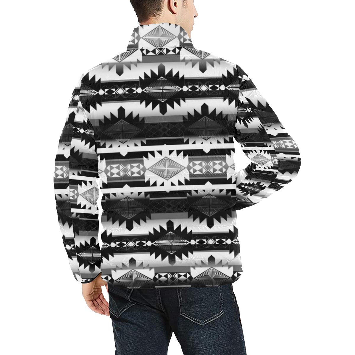 Okotoks Black and White Men's Stand Collar Padded Jacket (Model H41) Men's Stand Collar Padded Jacket (H41) e-joyer