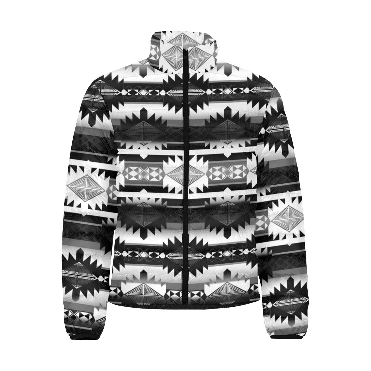 Okotoks Black and White Men's Stand Collar Padded Jacket (Model H41) Men's Stand Collar Padded Jacket (H41) e-joyer