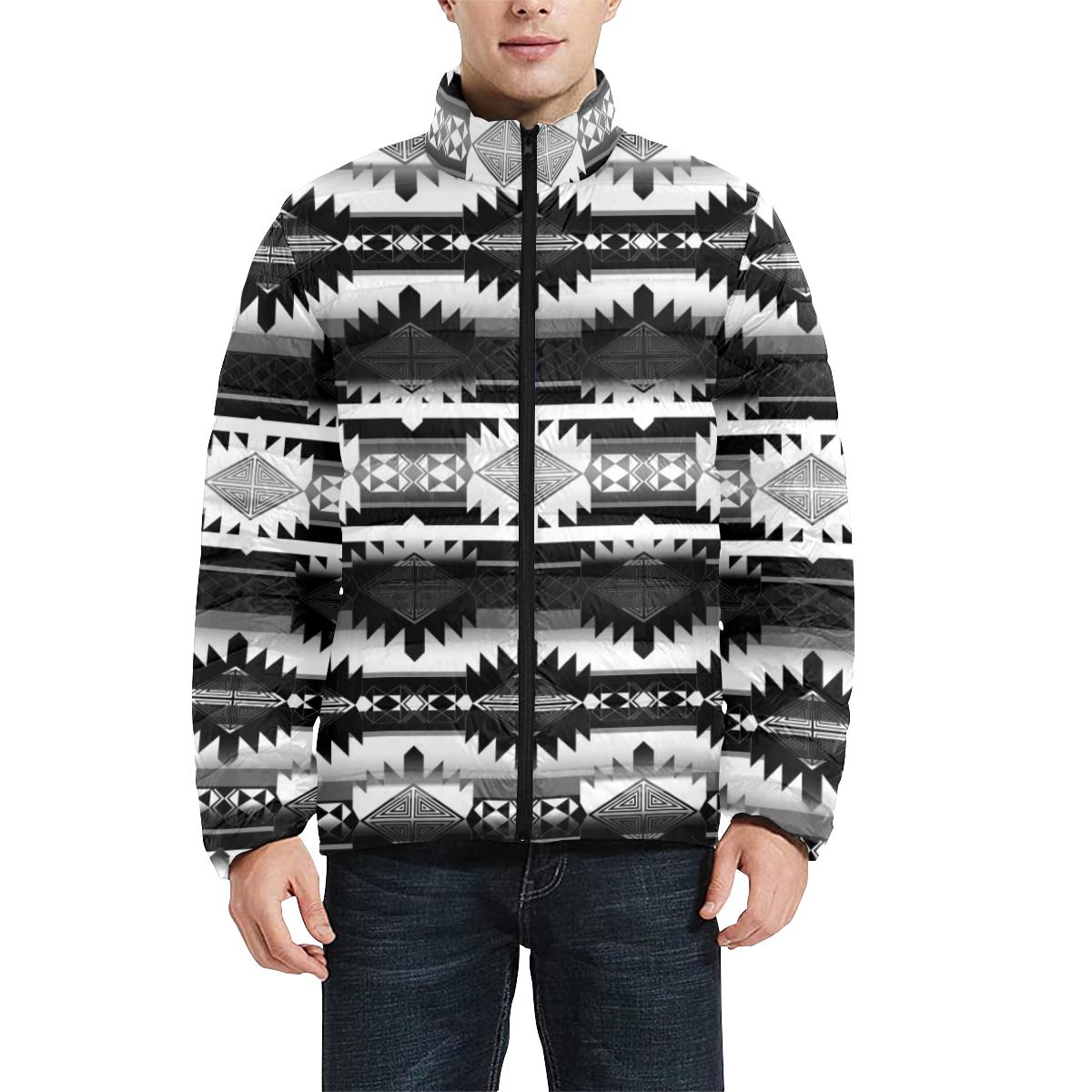 Okotoks Black and White Men's Stand Collar Padded Jacket (Model H41) Men's Stand Collar Padded Jacket (H41) e-joyer