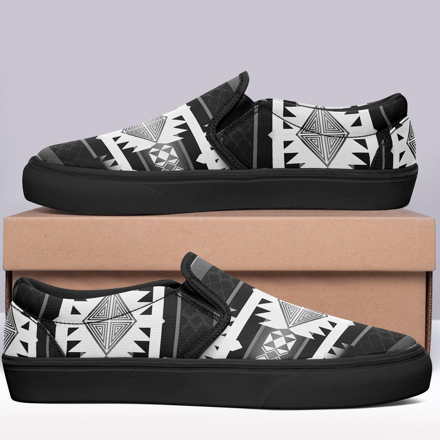 Okotoks Black and White Otoyimm Canvas Slip On Shoes 49 Dzine