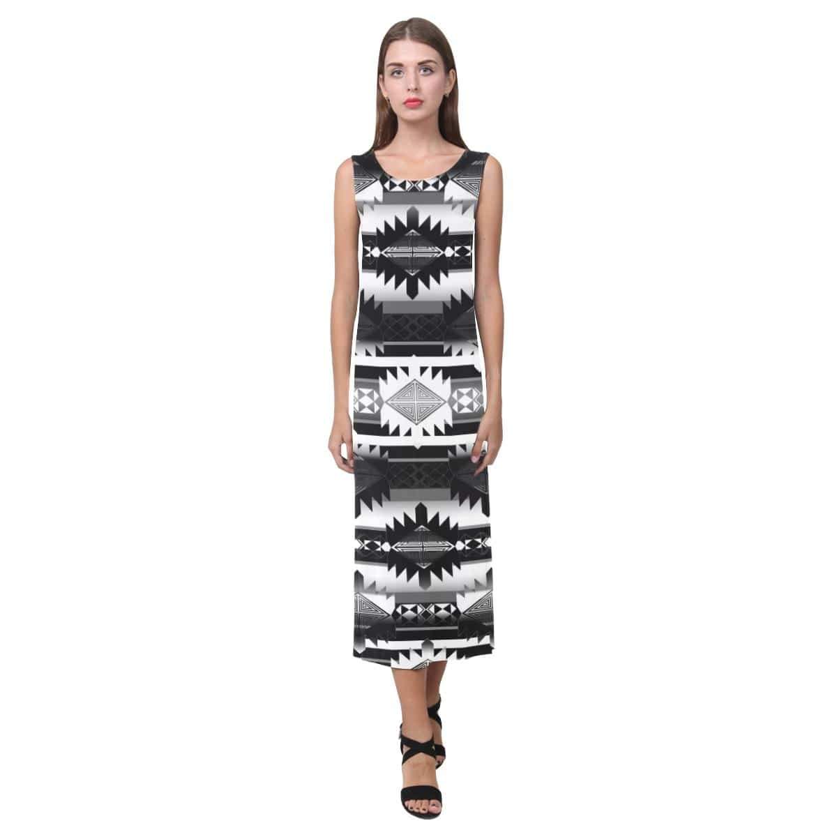 Okotoks Black and White Phaedra Sleeveless Open Fork Long Dress (Model D08) Phaedra Sleeveless Open Fork Long Dress (D08) e-joyer