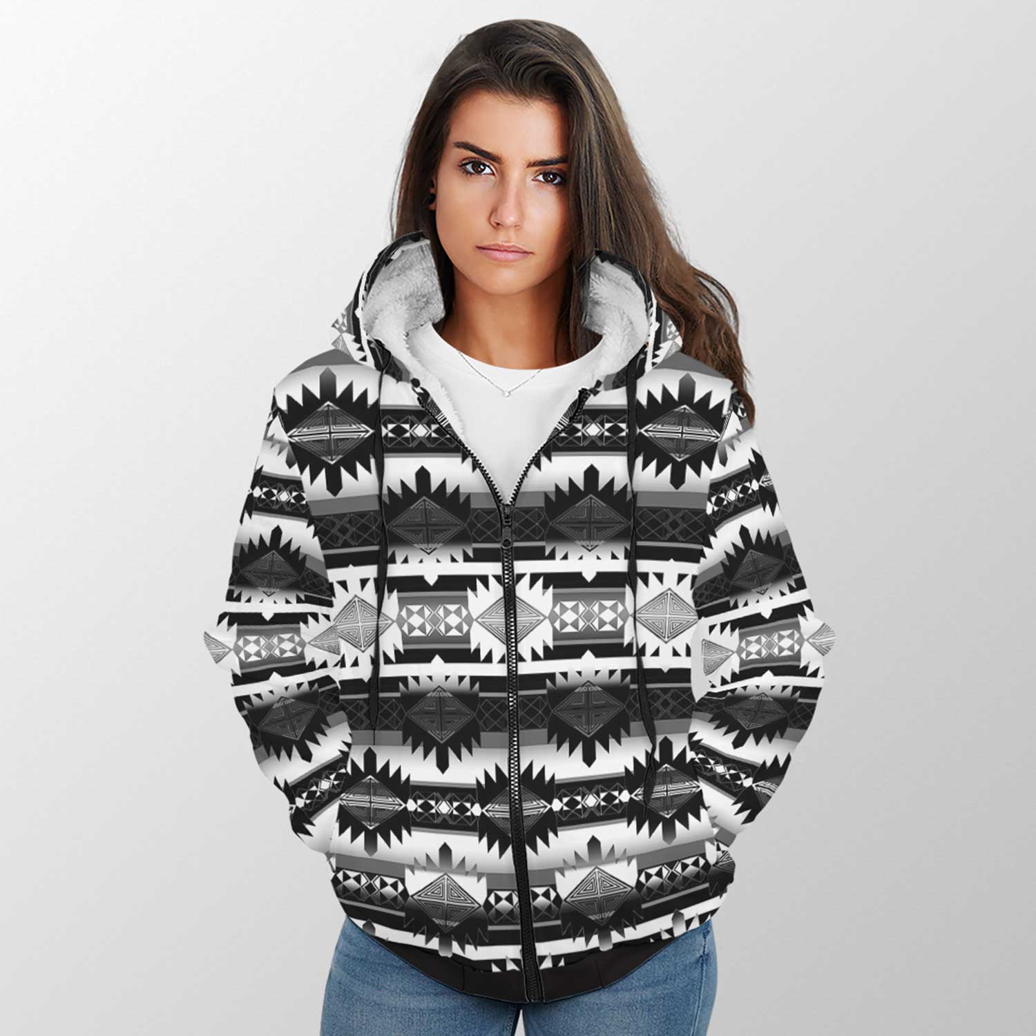 Okotoks Black and White Sherpa Hoodie 49 Dzine