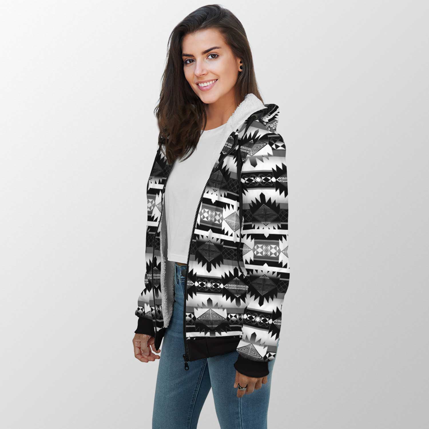 Okotoks Black and White Sherpa Hoodie 49 Dzine