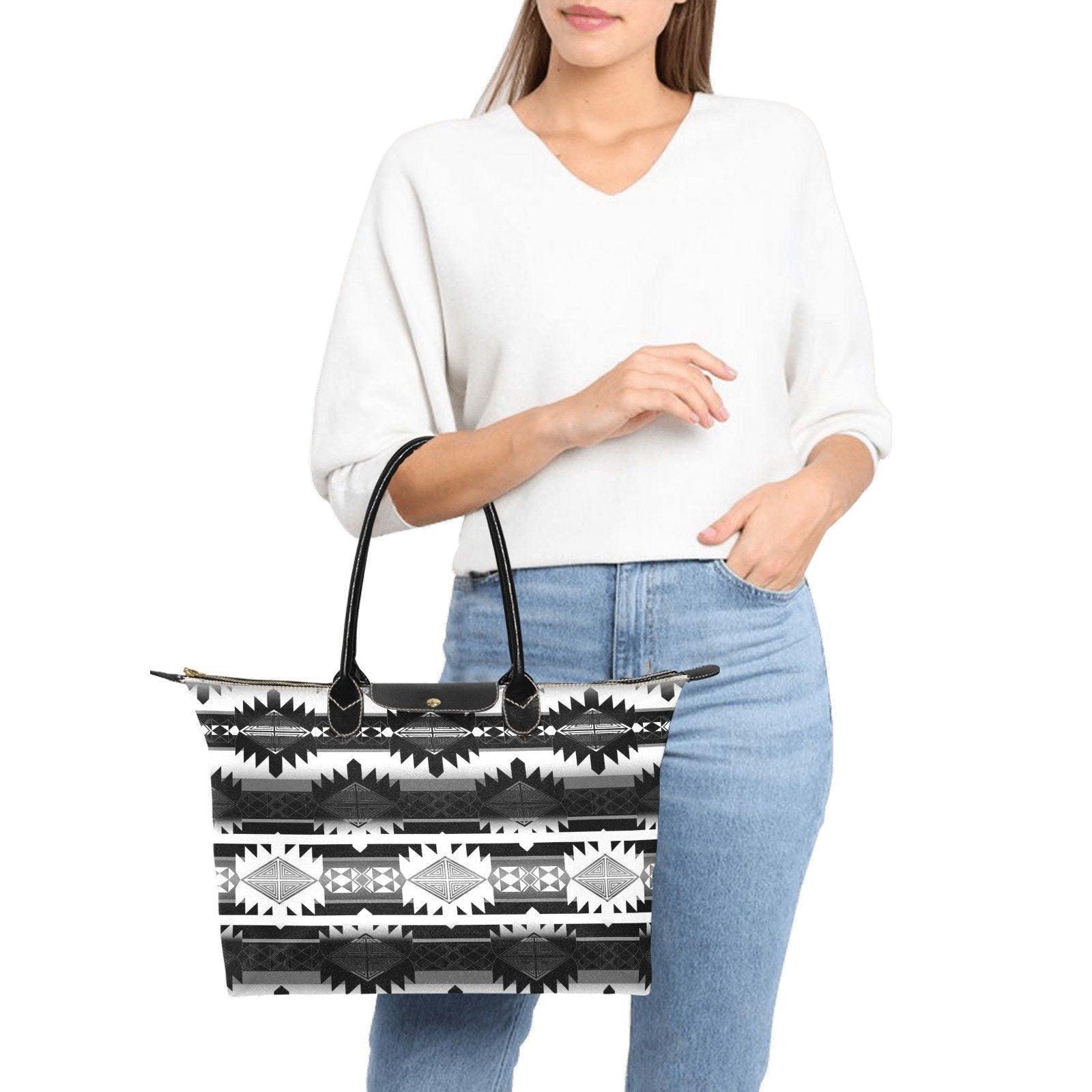 Okotoks Black and White Single-Shoulder Lady Handbag (Model 1714) bag e-joyer
