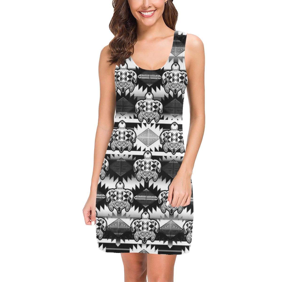 Okotoks Black and White Turtles IkstsÃmiwa Vest Dress (Model D06) Medea Vest Dress (D06) e-joyer