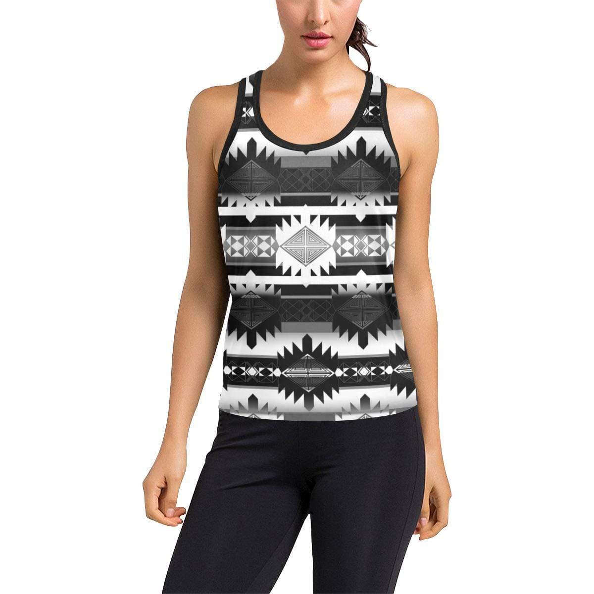 Okotoks Black and White Women's Racerback Tank Top (Model T60) Racerback Tank Top (T60) e-joyer