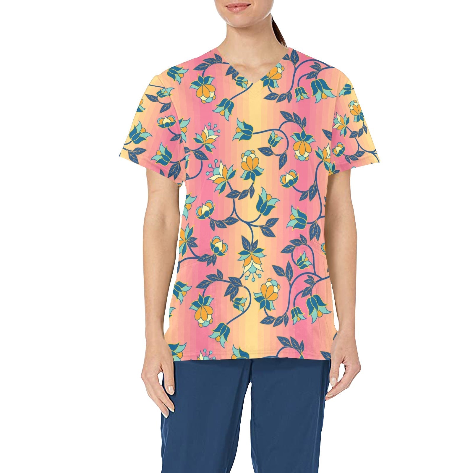 Orange Days All Over Print Scrub Top Scrub Top e-joyer