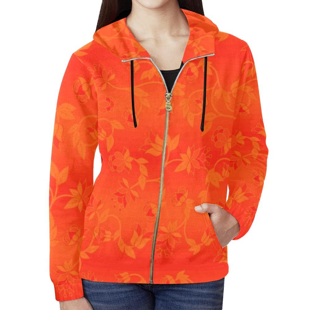 Orange Days Orange Feather Directions All Over Print Full Zip Hoodie for Women (Model H14) All Over Print Full Zip Hoodie for Women (H14) e-joyer