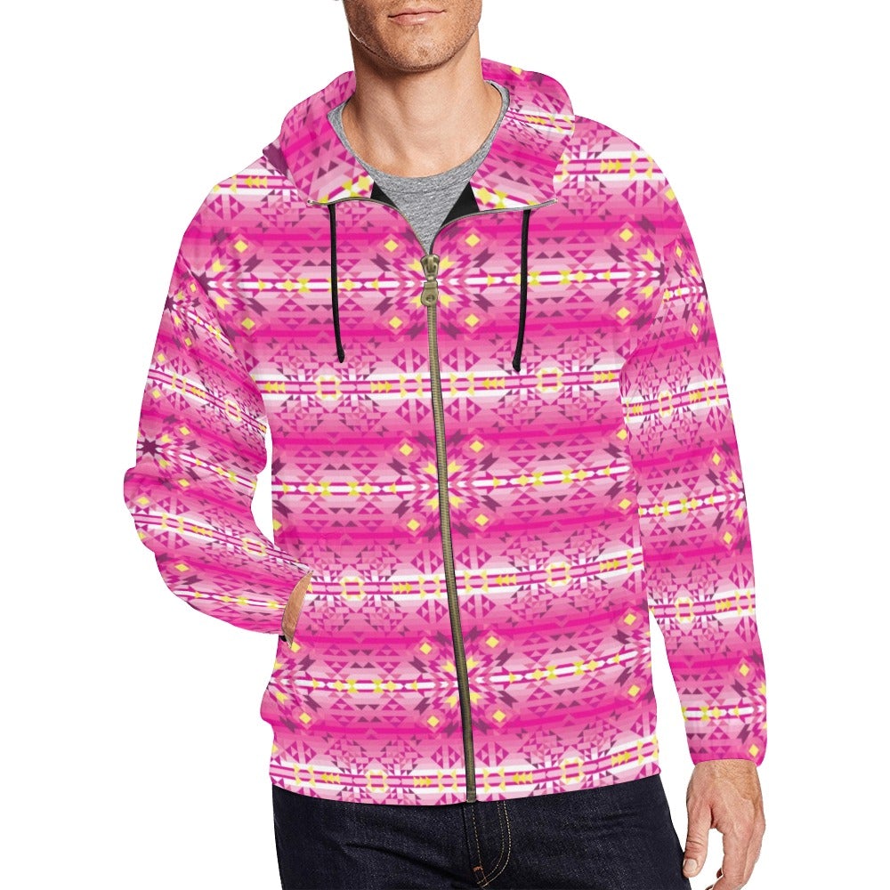 Pink Star All Over Print Full Zip Hoodie for Men (Model H14) hoodie e-joyer