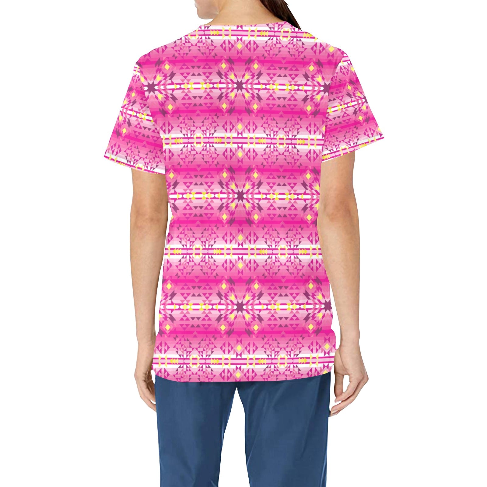 Pink Star All Over Print Scrub Top Scrub Top e-joyer
