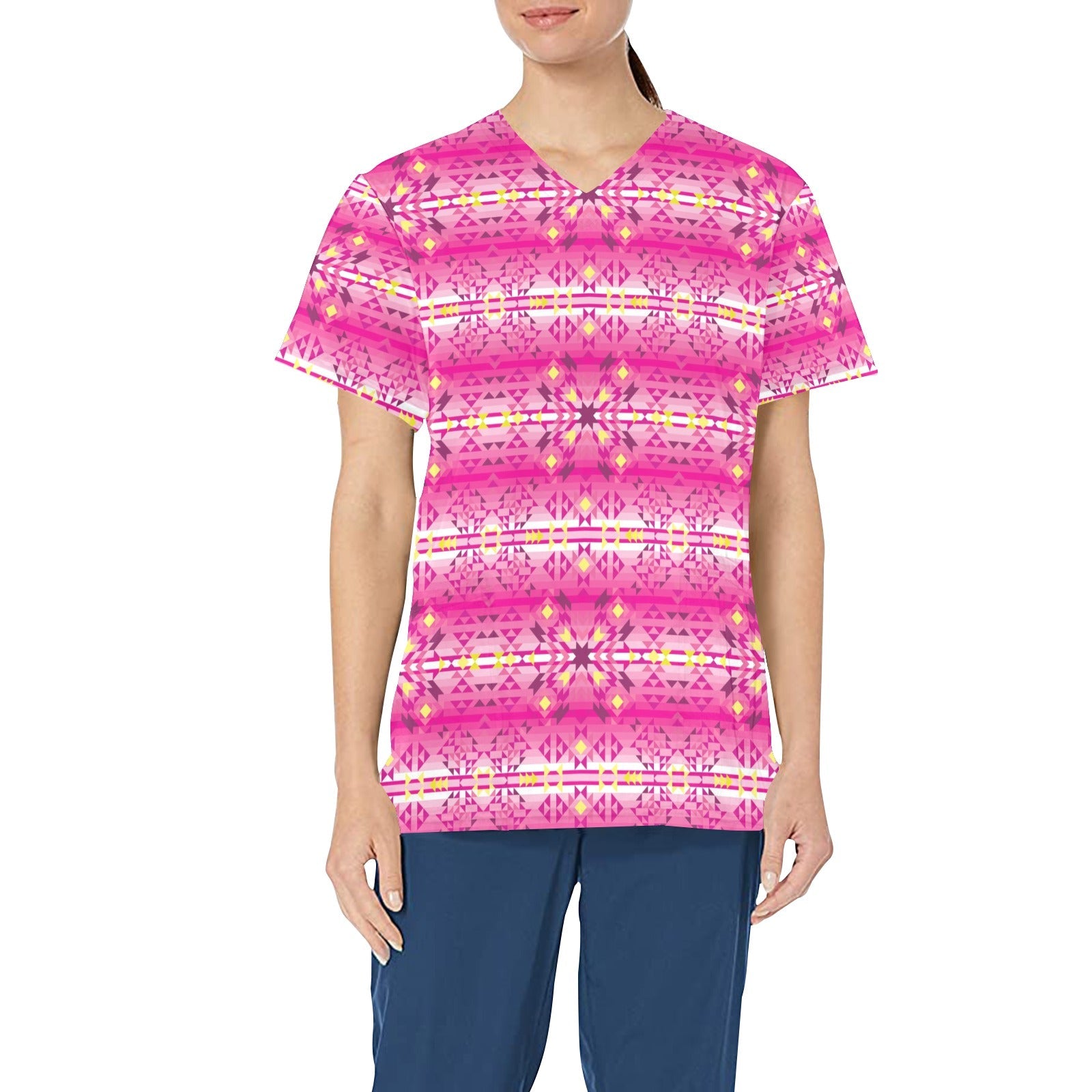 Pink Star All Over Print Scrub Top Scrub Top e-joyer