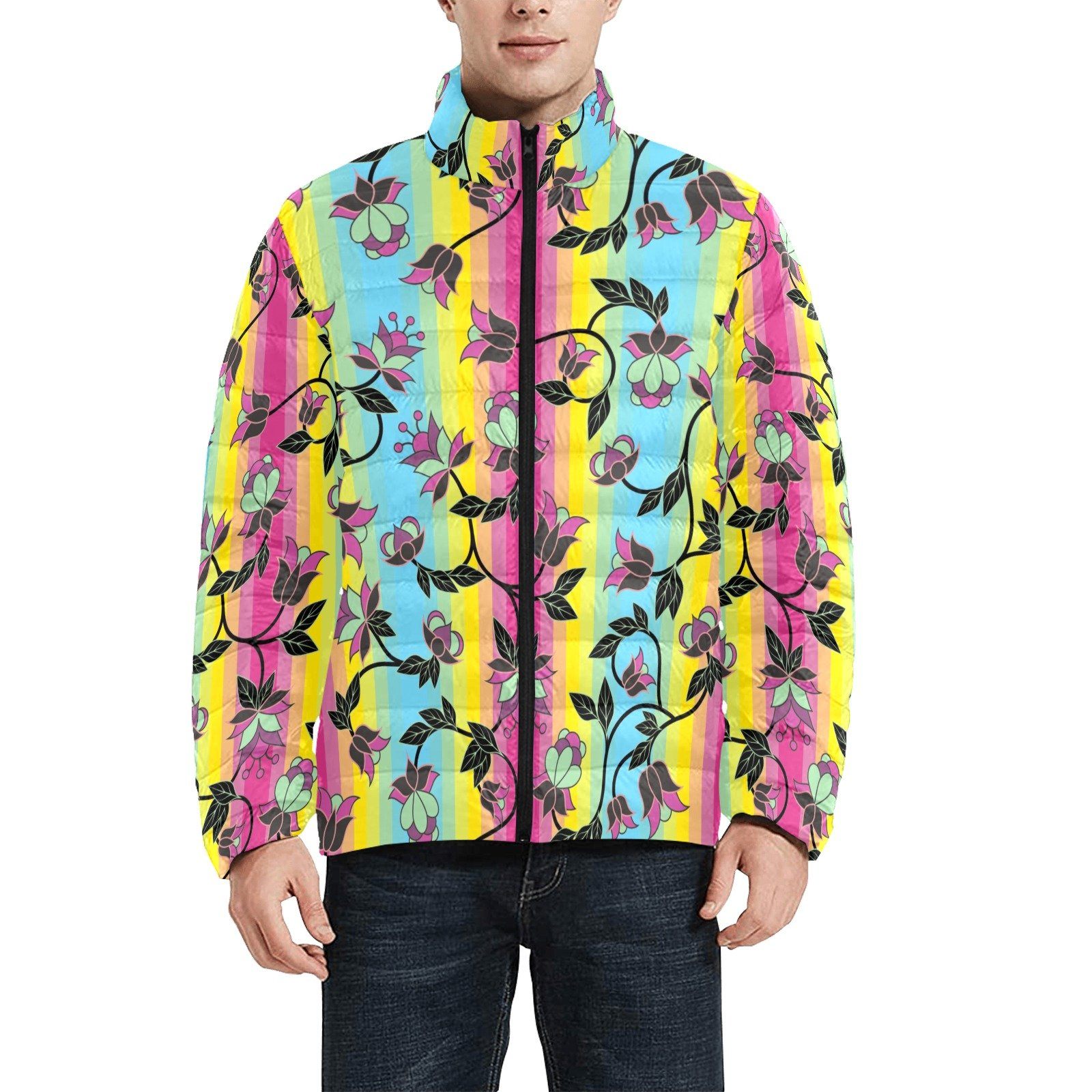 Powwow Carnival Unisex Stand Collar Padded Jacket Men's Stand Collar Padded Jacket (H41) e-joyer