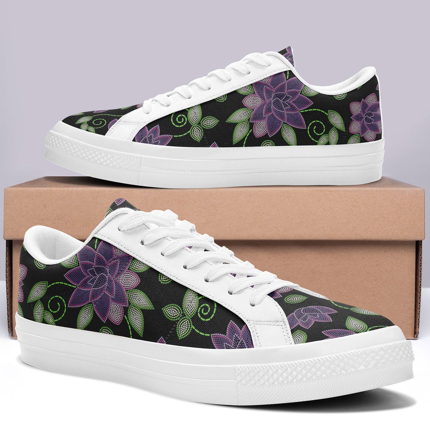 Purple Beaded Rose Aapisi Low Top Canvas Shoes White Sole aapisi Herman