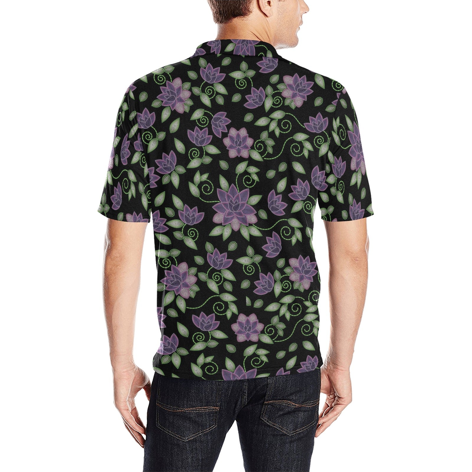 Purple Beaded Rose Men's All Over Print Polo Shirt (Model T55) Men's Polo Shirt (Model T55) e-joyer