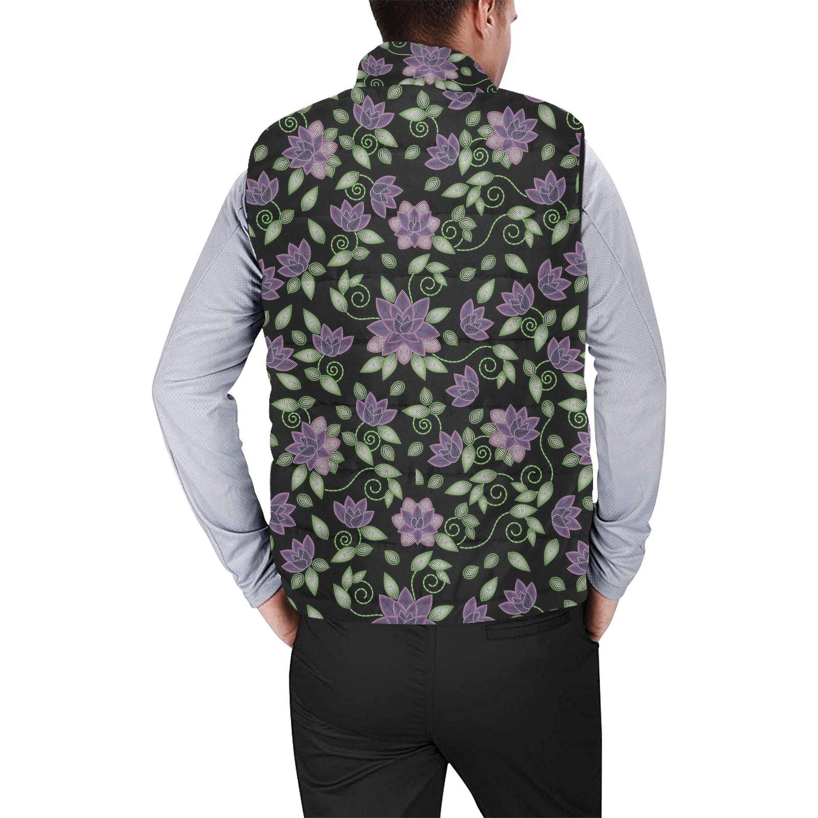 Purple Beaded Rose Men's Padded Vest Jacket (Model H44) Men's Padded Vest Jacket (H44) e-joyer