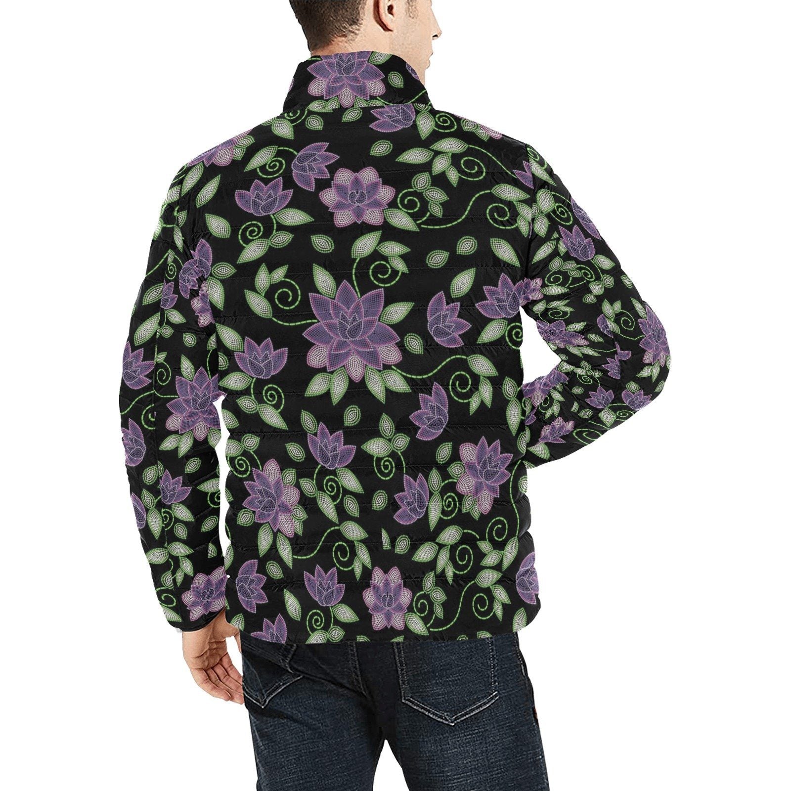 Purple Beaded Rose Men's Stand Collar Padded Jacket (Model H41) Men's Stand Collar Padded Jacket (H41) e-joyer