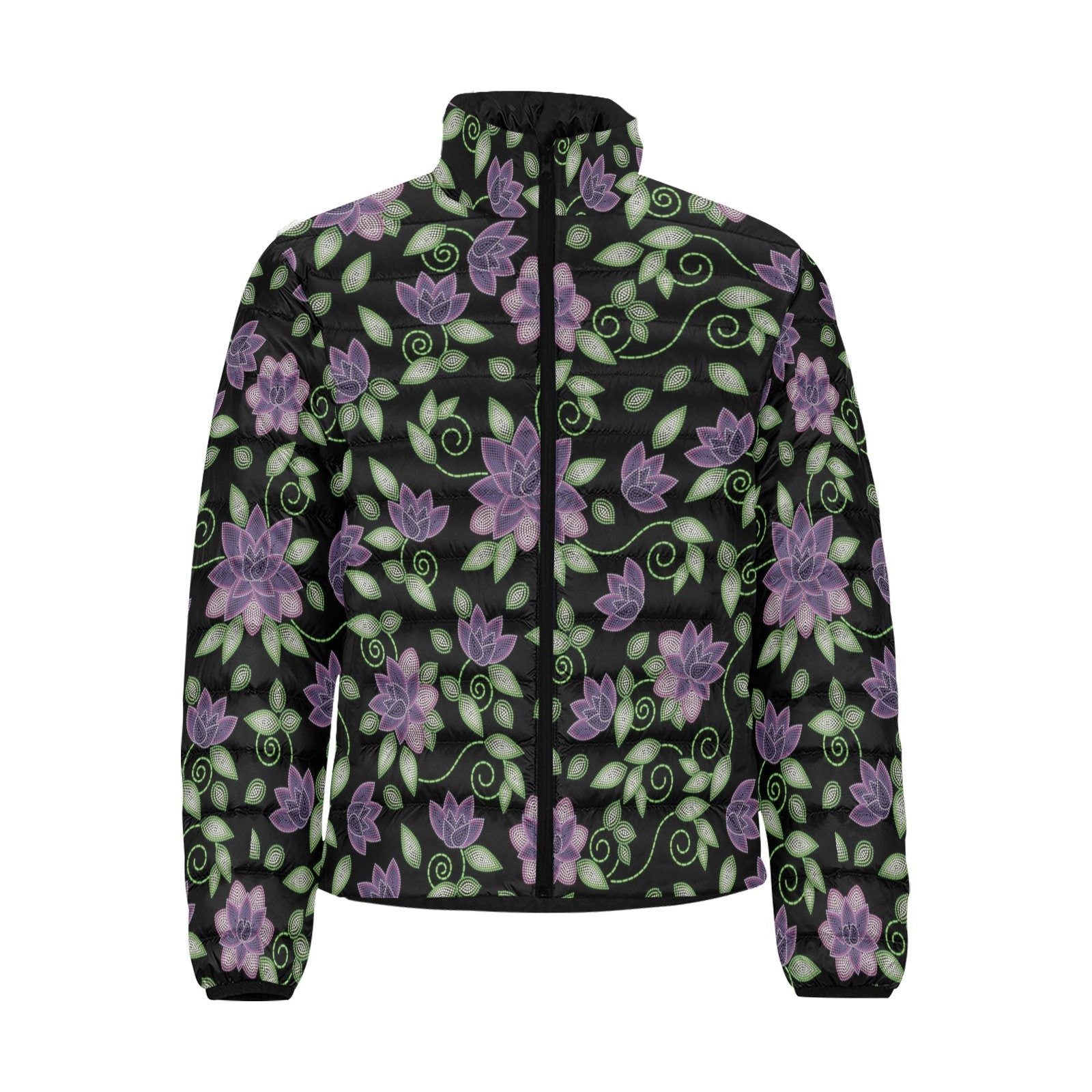 Purple Beaded Rose Men's Stand Collar Padded Jacket (Model H41) Men's Stand Collar Padded Jacket (H41) e-joyer