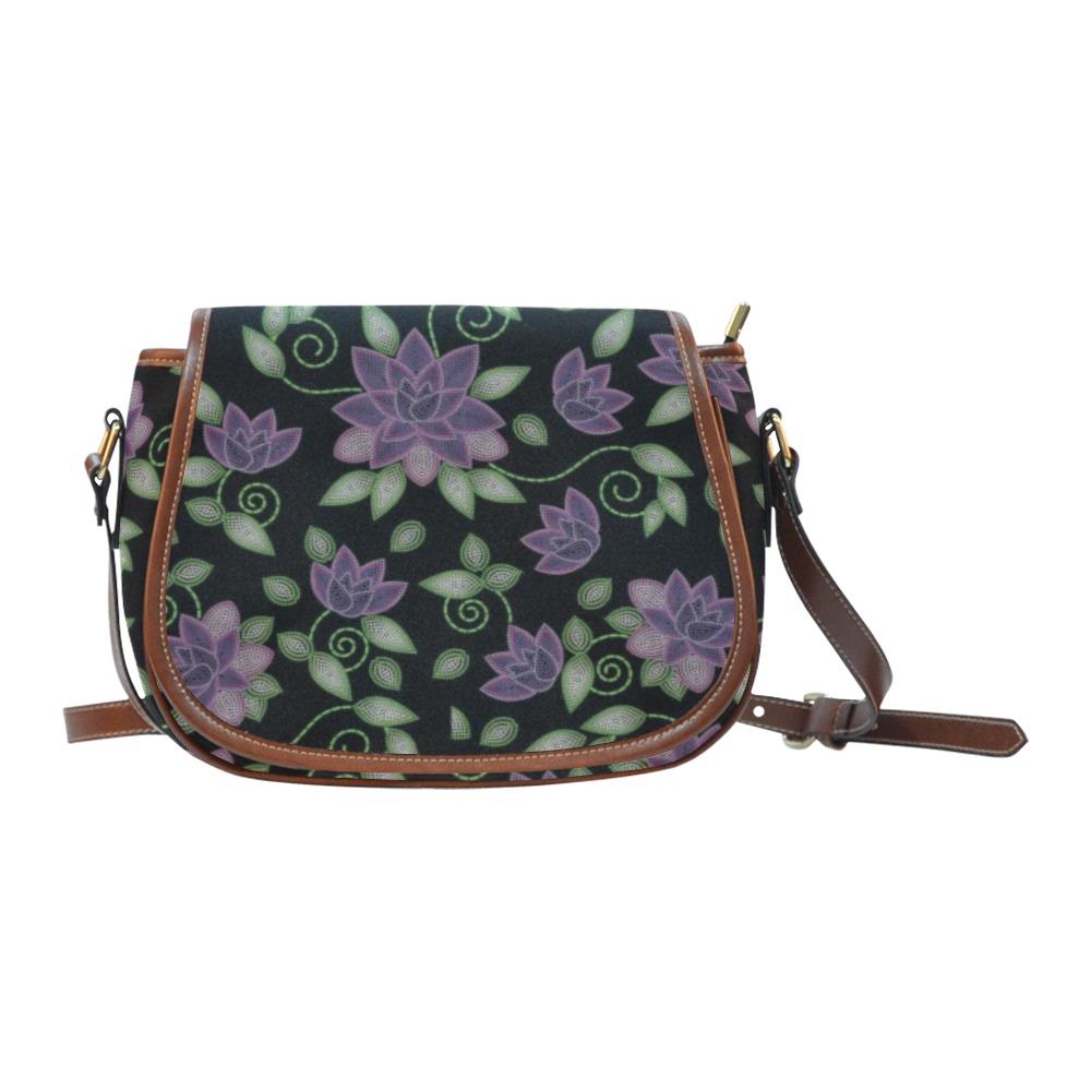 Purple Beaded Rose Saddle Bag/Small (Model 1649) Full Customization bag e-joyer