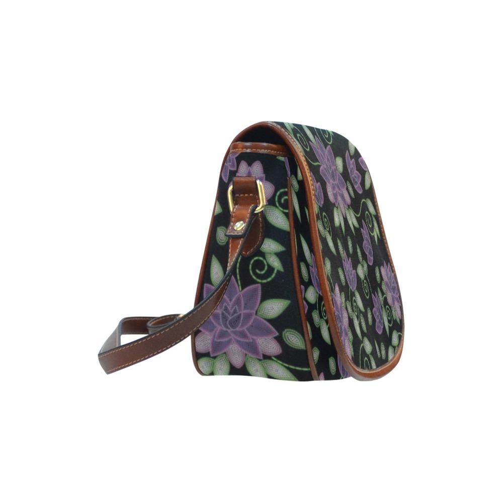 Purple Beaded Rose Saddle Bag/Small (Model 1649) Full Customization bag e-joyer
