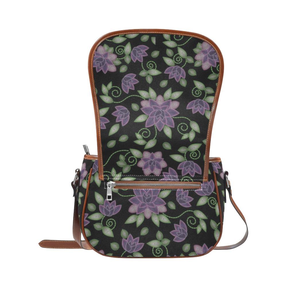 Purple Beaded Rose Saddle Bag/Small (Model 1649) Full Customization bag e-joyer