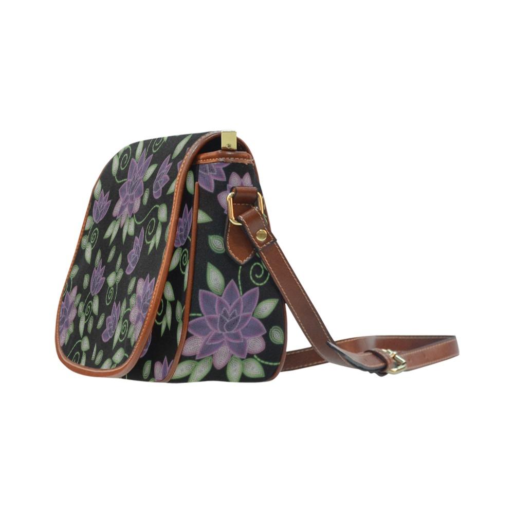 Purple Beaded Rose Saddle Bag/Small (Model 1649) Full Customization bag e-joyer