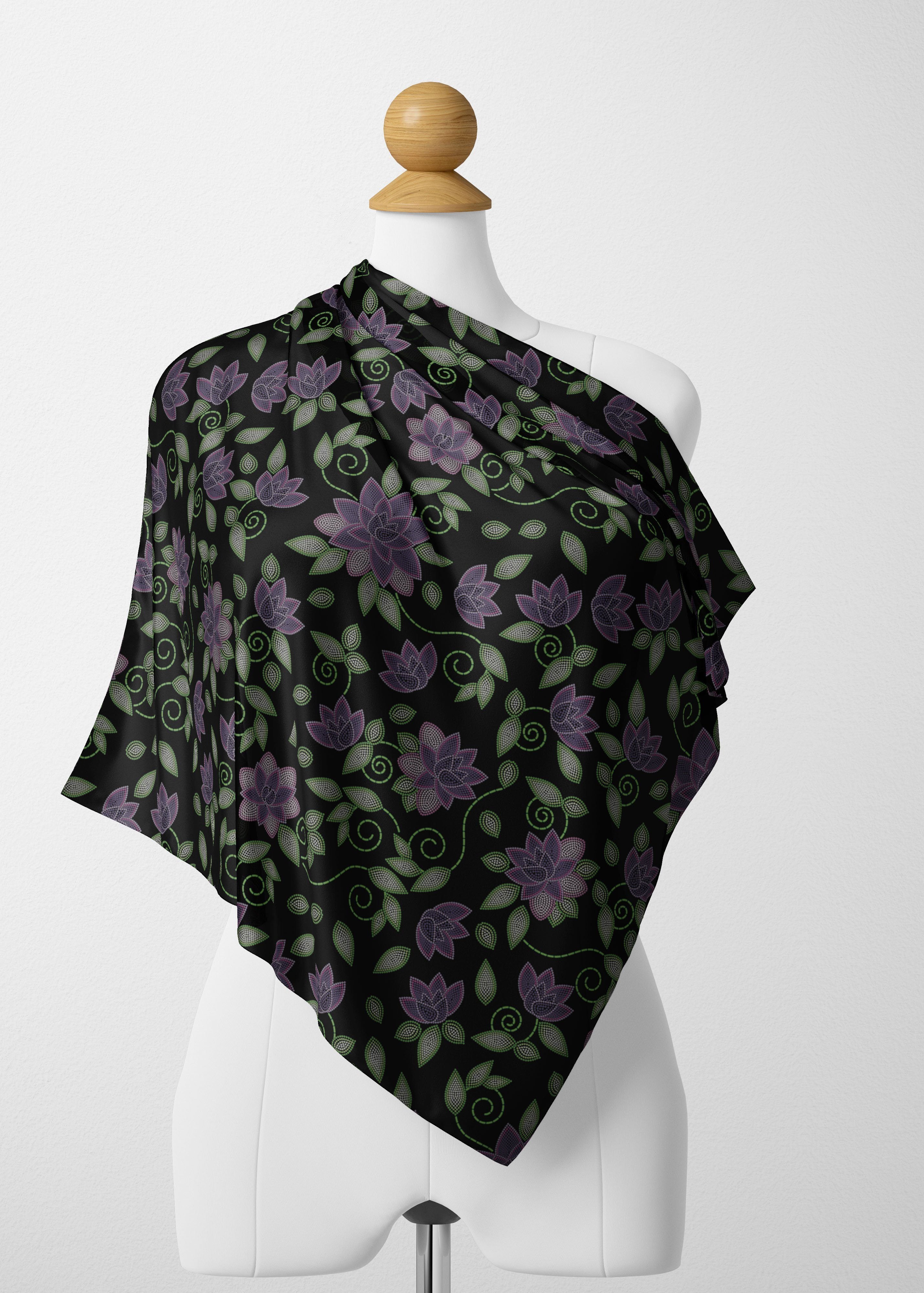 Purple Beaded Rose Satin Shawl Scarf 49 Dzine