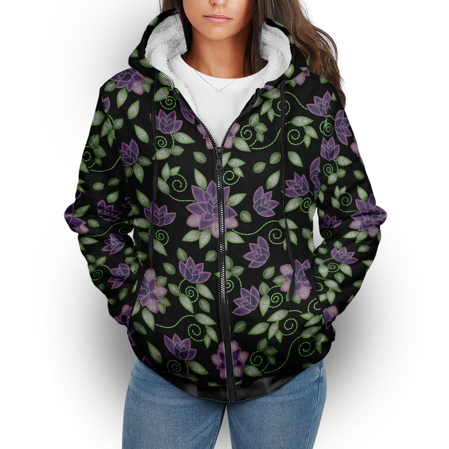 Purple Beaded Rose Sherpa Hoodie hoodie Herman