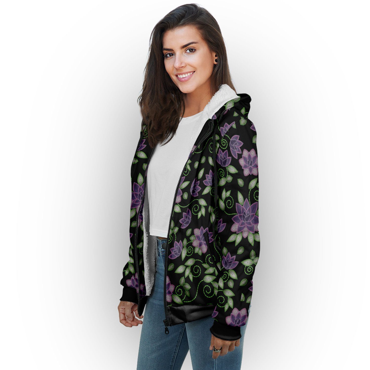 Purple Beaded Rose Sherpa Hoodie hoodie Herman