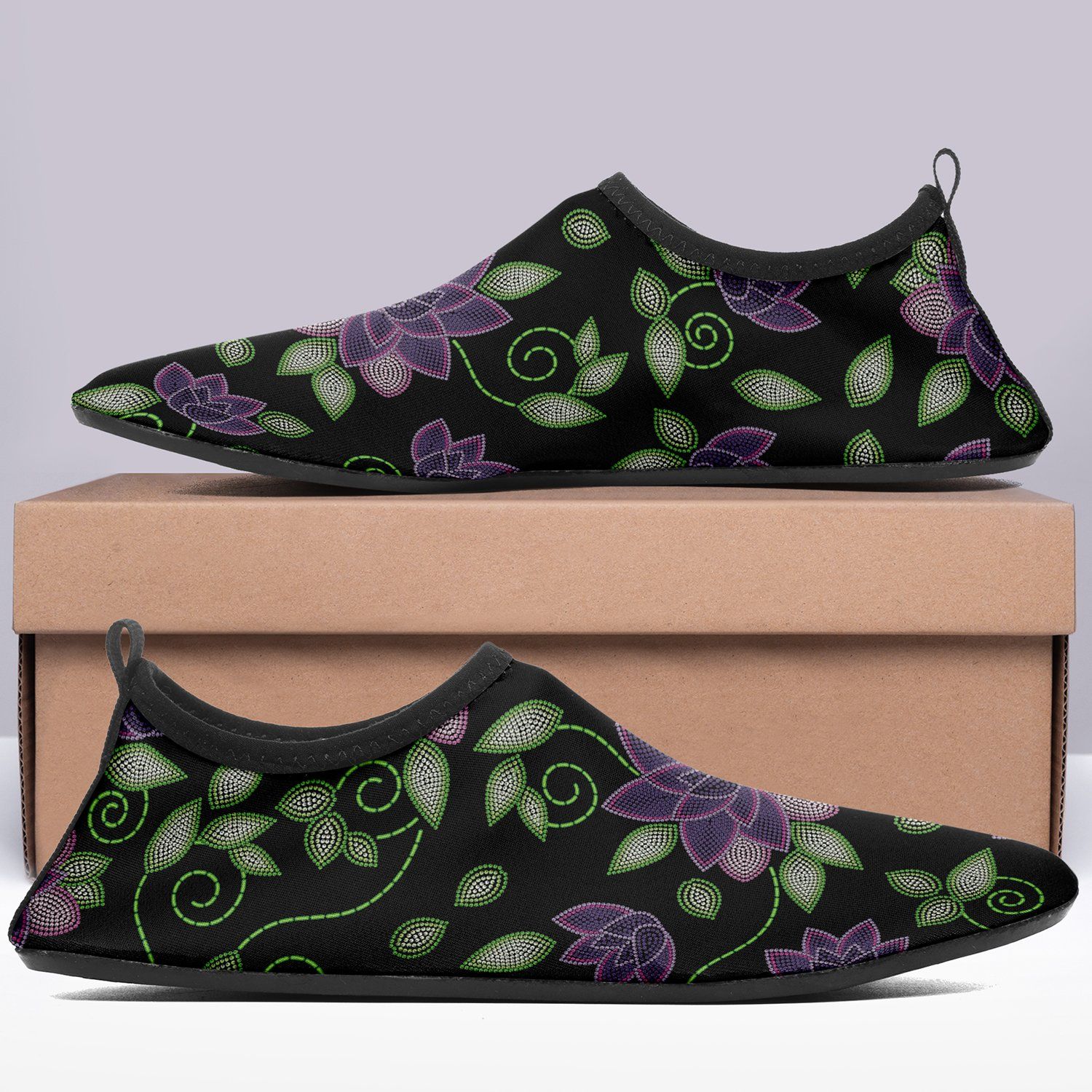 Purple Beaded Rose Sockamoccs Kid's Slip On Shoes Herman
