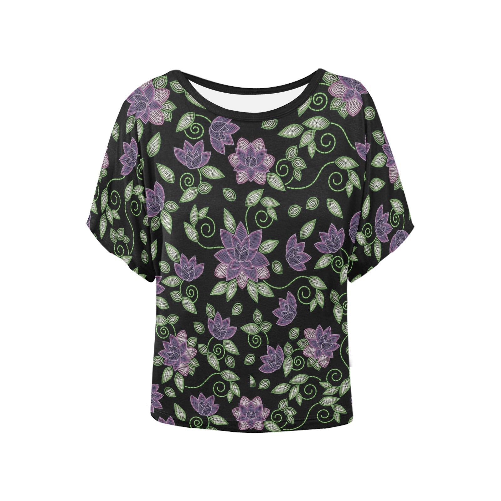 Purple Beaded Rose Women's Batwing-Sleeved Blouse T shirt (Model T44) Women's Batwing-Sleeved Blouse T shirt (T44) e-joyer